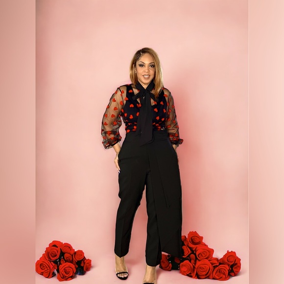 NWT - NY & CO SHEER BLOUSE W/ NECKTIE - Picture 3 of 4